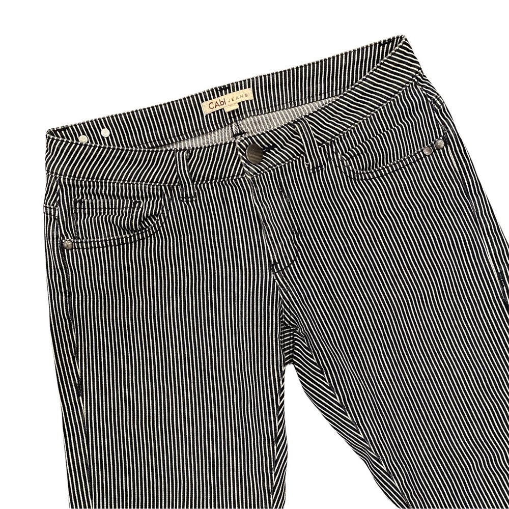 CABi #324 Johnny Crop Railroad Cropped Navy and White Striped Jeans 2
